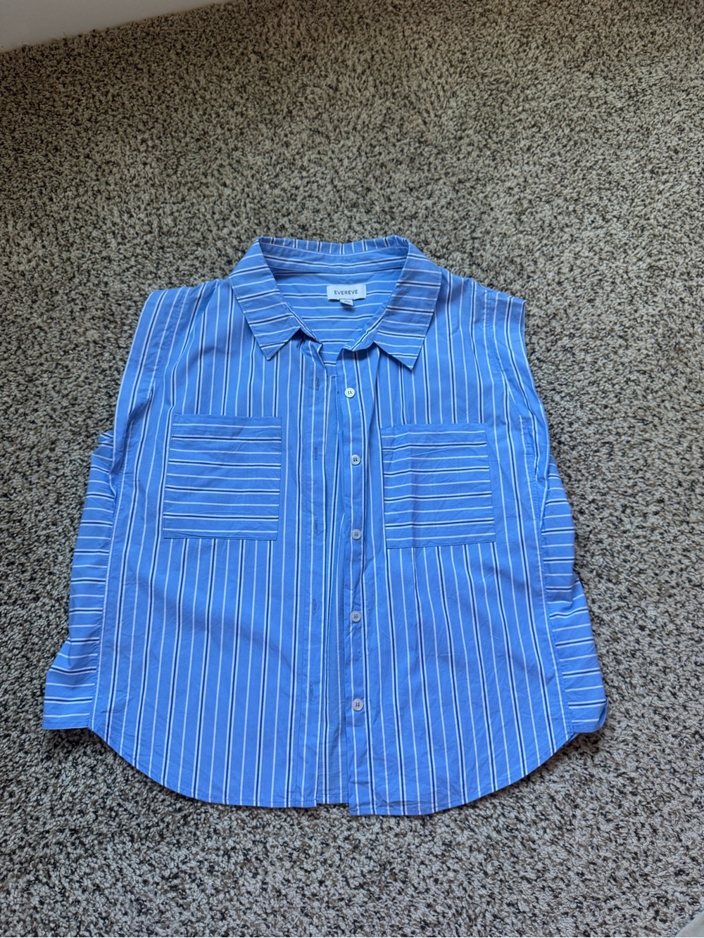 Evereve Light Blue & White Striped Sleeveless Button-Down Top